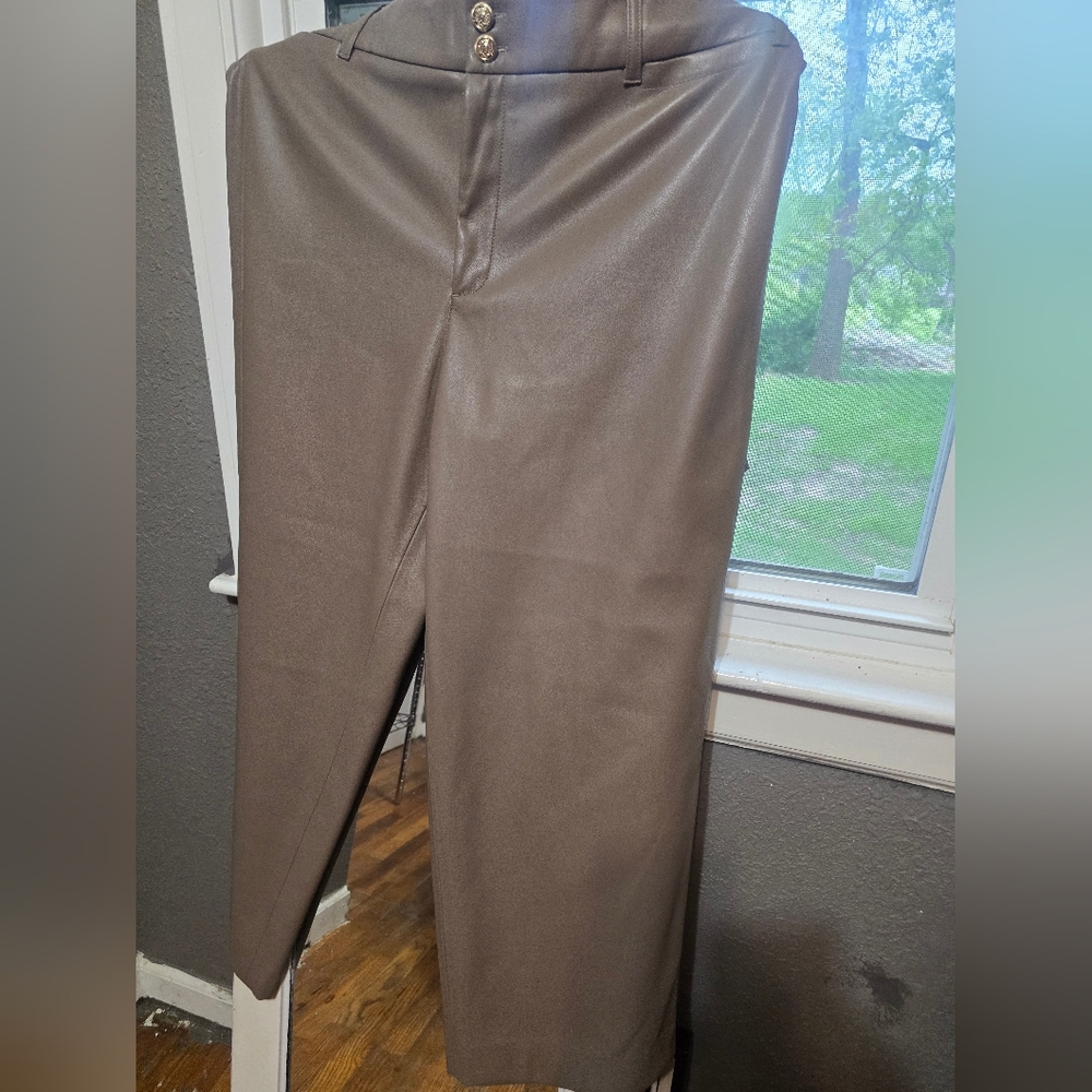 Chico's Faux Leather Wide-Leg Pants in Taupe